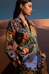 Shop_Pop Sugar_Multi Color Satin Floral Notched Lapel Opulent Garden Jacket And Shorts Set _Online_at_Aza_Fashions