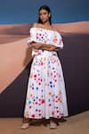 Buy_Pop Sugar_Multi Color Cotton Printed Floral Elysian Bloom Off-shoulder Crop Top And Skirt _at_Aza_Fashions