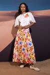 Buy_Pop Sugar_Multi Color Cotton Printed Floral Tie-up Elegant Blossom Crop Top And Skirt Set _at_Aza_Fashions