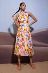 Buy_Pop Sugar_Multi Color Cotton Floral Halter Neck Elegant Blossom Dress _at_Aza_Fashions