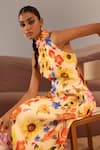 Buy_Pop Sugar_Multi Color Cotton Floral Halter Neck Elegant Blossom Dress _Online_at_Aza_Fashions