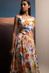 Shop_Pop Sugar_Multi Color Cotton Floral Round Elegant Blossom Drop Waist Dress _at_Aza_Fashions