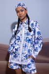 Buy_Pop Sugar_White Cotton Floral Collared Enchanted Azure Blossom Shirt With Shorts _at_Aza_Fashions