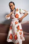 Shop_Pop Sugar_White Cotton Printed Rose Band Collar Petal Paradise Dress _Online_at_Aza_Fashions