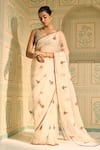 Shop_Sarang Kaur_White Saree Organza Silk Hand Embroidered Chavi With Unstitched Blouse Piece _at_Aza_Fashions