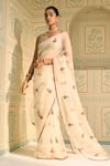 Sarang Kaur_White Saree Organza Silk Hand Embroidered Chavi With Unstitched Blouse Piece _Online_at_Aza_Fashions