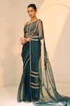 Buy_Sarang Kaur_Green Saree Organza Silk Hand Embroidered Anya With Unstitched Blouse Piece _at_Aza_Fashions