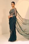 Sarang Kaur_Green Saree Organza Silk Hand Embroidered Anya With Unstitched Blouse Piece _Online_at_Aza_Fashions