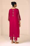 Shop_Sarang Kaur_Pink Kurta Satin Georgette Hand Embroidered Thread Round Anya With Pant _at_Aza_Fashions