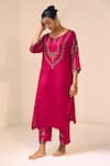 Buy_Sarang Kaur_Pink Kurta Satin Georgette Hand Embroidered Thread Round Anya With Pant _Online_at_Aza_Fashions