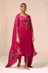 Buy_Sarang Kaur_Pink Satin Georgette Hand Embroidered Thread Anya Dupatta _at_Aza_Fashions