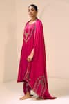 Buy_Sarang Kaur_Pink Satin Georgette Hand Embroidered Thread Anya Dupatta _Online_at_Aza_Fashions