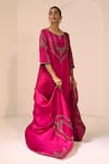 Shop_Sarang Kaur_Pink Satin Georgette Hand Embroidered Thread Anya Dupatta _Online_at_Aza_Fashions