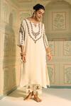 Buy_Sarang Kaur_White Kurta Satin Georgette Hand Embroidered Thread Round Anya Yoke With Pant _at_Aza_Fashions