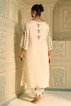 Shop_Sarang Kaur_White Kurta Satin Georgette Hand Embroidered Thread Round Anya Yoke With Pant _at_Aza_Fashions