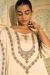 Sarang Kaur_White Kurta Satin Georgette Hand Embroidered Thread Round Anya Yoke With Pant _at_Aza_Fashions