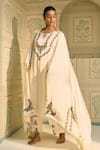 Buy_Sarang Kaur_White Satin Georgette Hand Embroidered Thread Anya Floral Dupatta _Online_at_Aza_Fashions