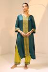 Buy_Sarang Kaur_Green Kurta Satin Georgette Hand Embroidered Beads Seerat Geometric With Pant _at_Aza_Fashions