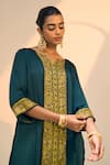 Buy_Sarang Kaur_Green Kurta Satin Georgette Hand Embroidered Beads Seerat Geometric With Pant _Online_at_Aza_Fashions