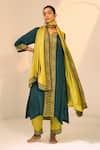 Sarang Kaur_Green Kurta Satin Georgette Hand Embroidered Beads Seerat Geometric With Pant _at_Aza_Fashions