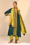 Buy_Sarang Kaur_Green Satin Georgette Hand Embroidered Beads Seerat Geometric Dupatta _at_Aza_Fashions