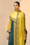 Sarang Kaur_Green Satin Georgette Hand Embroidered Beads Seerat Geometric Dupatta _Online_at_Aza_Fashions