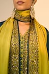 Sarang Kaur_Green Satin Georgette Hand Embroidered Beads Seerat Geometric Dupatta _at_Aza_Fashions