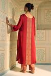 Shop_Sarang Kaur_Red Kurta Satin Georgette Hand Embroidered Beads Notched Seerat With Pant _at_Aza_Fashions