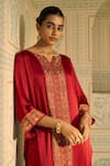 Sarang Kaur_Red Kurta Satin Georgette Hand Embroidered Beads Notched Seerat With Pant _Online_at_Aza_Fashions