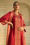 Sarang Kaur_Red Kurta Satin Georgette Hand Embroidered Beads Notched Seerat With Pant _at_Aza_Fashions