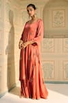 Buy_Sarang Kaur_Orange Kurta Satin Georgette Hand Embroidered Thread Round Chavi With Gharara _Online_at_Aza_Fashions