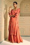 Shop_Sarang Kaur_Orange Kurta Satin Georgette Hand Embroidered Thread Round Chavi With Gharara _Online_at_Aza_Fashions