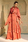 Shop_Sarang Kaur_Orange Kurta Satin Georgette Hand Embroidered Thread Round Chavi With Gharara 