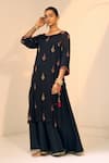 Sarang Kaur_Black Kurta Satin Georgette Hand Embroidered Thread Chavi Floral With Gharara _Online_at_Aza_Fashions