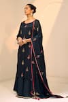 Sarang Kaur_Black Satin Georgette Hand Embroidered Thread Chavi Floral Dupatta _Online_at_Aza_Fashions