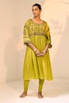 Buy_Sarang Kaur_Green Kurta Satin Georgette Hand Embroidered Thread Lavanya Floral With Pant _Online_at_Aza_Fashions