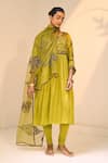 Buy_Sarang Kaur_Green Organza Silk Hand Embroidered Thread Lavanya Floral Dupatta _at_Aza_Fashions