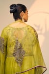 Shop_Sarang Kaur_Green Organza Silk Hand Embroidered Thread Lavanya Floral Dupatta _at_Aza_Fashions