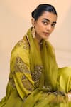 Buy_Sarang Kaur_Green Organza Silk Hand Embroidered Thread Lavanya Floral Dupatta _Online_at_Aza_Fashions