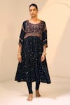 Buy_Sarang Kaur_Black Kurta Satin Georgette Hand Embroidered Thread Round Lavanya With Pant _at_Aza_Fashions