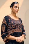 Buy_Sarang Kaur_Black Kurta Satin Georgette Hand Embroidered Thread Round Lavanya With Pant _Online_at_Aza_Fashions