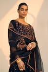 Sarang Kaur_Black Kurta Satin Georgette Hand Embroidered Thread Round Lavanya With Pant _at_Aza_Fashions