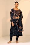 Buy_Sarang Kaur_Black Organza Silk Hand Embroidered Thread Lavanya Dupatta _at_Aza_Fashions