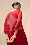 Sarang Kaur_Red Kurta Satin Georgette Hand Embroidered Thread Round Isha With Pant _Online_at_Aza_Fashions