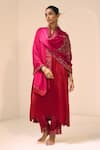 Sarang Kaur_Red Kurta Satin Georgette Hand Embroidered Thread Round Isha With Pant _at_Aza_Fashions