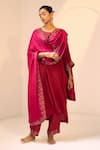 Buy_Sarang Kaur_Pink Satin Georgette Hand Embroidered Thread Isha Dupatta _at_Aza_Fashions