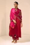 Sarang Kaur_Pink Satin Georgette Hand Embroidered Thread Isha Dupatta _Online_at_Aza_Fashions