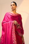 Sarang Kaur_Pink Satin Georgette Hand Embroidered Thread Isha Dupatta _at_Aza_Fashions