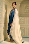 Sarang Kaur_White Satin Georgette Hand Embroidered Thread Isha Geometric Dupatta _Online_at_Aza_Fashions