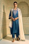 Sarang Kaur_White Satin Georgette Hand Embroidered Thread Isha Geometric Dupatta _at_Aza_Fashions